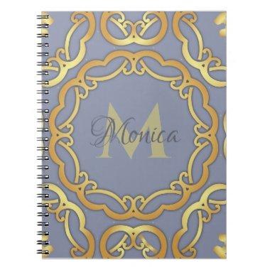 Monogrammed Luxury Elegant Gold Border On Grey Notebook