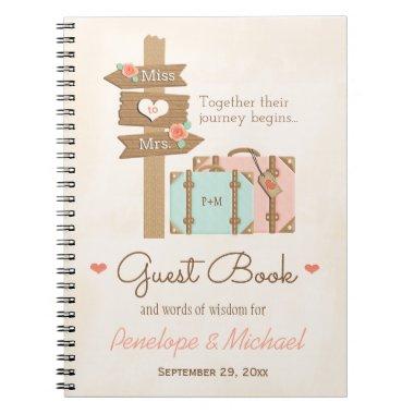 MONOGRAMMED MISS TO MRS. TRAVEL THEMED GUEST BOOK