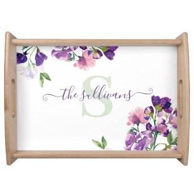 Monogrammed Watercolor Sweet Pea Serving Tray