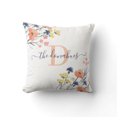 Monogrammed Watercolor Wildflower Pillow