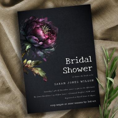 Moody Gothic Purple Black Peony Bridal Shower Invitations
