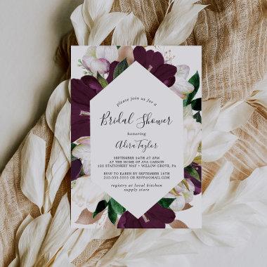 Moody Purple Blooms Bridal Shower Invitations