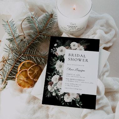 Moody Winter Floral Bridal Shower Invitations