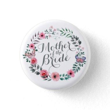 Mother of the Bride Elegant Floral Weddng Button
