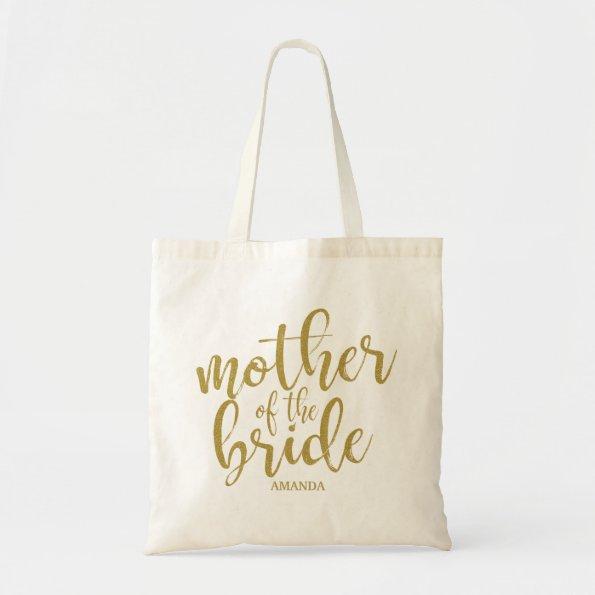 Mother of the Bride Modern Calligraphy Glitter Tote Bag