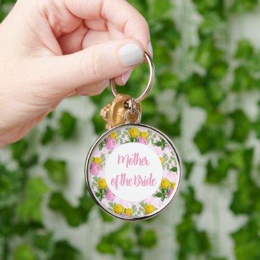 Mother of the Bride Pink Yellow Rose Floral Keychain