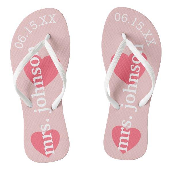 Mr. and Mrs. Personalized Honeymoon with Heart Flip Flops