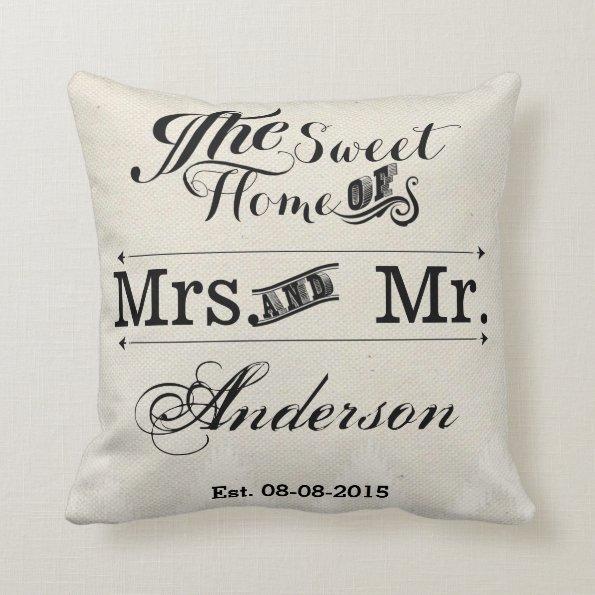 Mr and Mrs vintage Typography wedding Throw Pillow