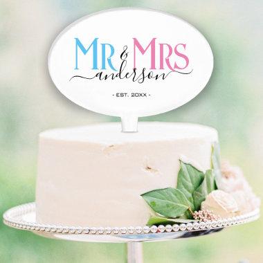 Mr & Mrs Newlywed Couple Wedding Anniversary Black Cake Topper