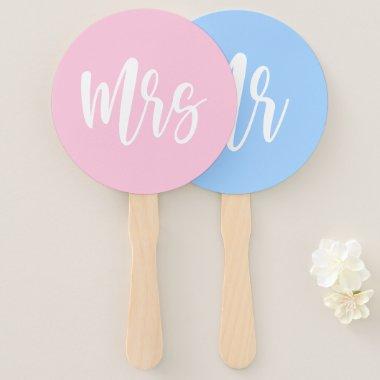 Mr or Mrs Pink Blue Bride Groom Wedding Game Hand Fan