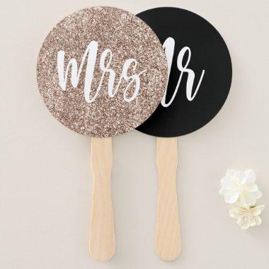 Mr or Mrs Pink Glitter and Black Wedding Game Hand Fan