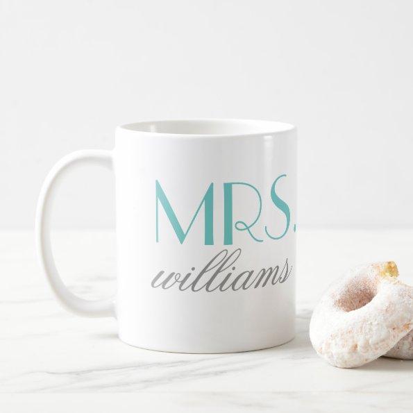 Mrs Elegant Aqua Personalized Wedding Monogram Coffee Mug