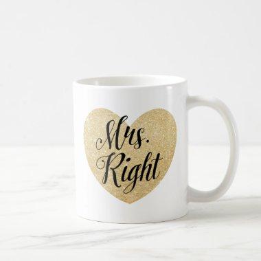 Mrs. Right glitter golden heart personalized Coffee Mug