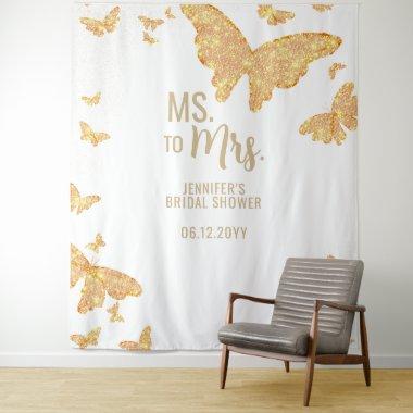 Ms Mrs Boho Gold Butterfly White Bridal Backdrop