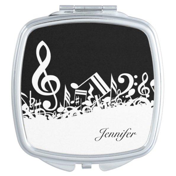 Music Notes Compact with Custom Name Makeup Mirror