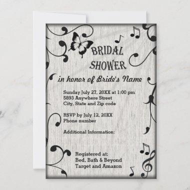 Music Symbols, Leaves, Gray Bridal Shower invite