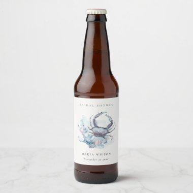 Muted Underwater Crab Coral Nautical Bridal Shower Beer Bottle Label