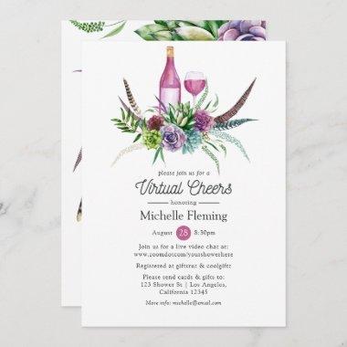 Mystical Succulent Wine Virtual Bridal Shower Invitations