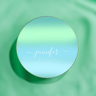 Name Bridal OMBRE. Thank Blue Green Classic Round Sticker