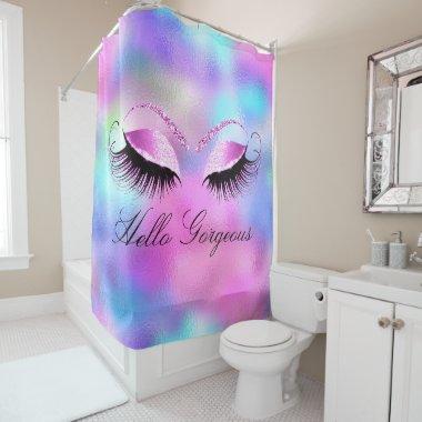 Name Eyelashes Bridal Makeup Pink GlitterHolograph Shower Curtain