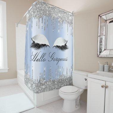 Name Eyelashes Makeup Silver Blue Girly Drips Shower Curtain