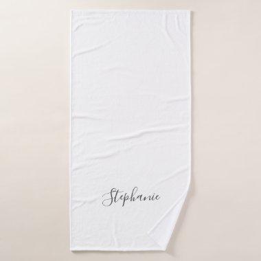 Name Monogram Grey White Custom Simple Minimal Bath Towel