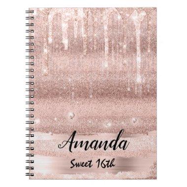 Name Rose Spark Sweet 16th Drips Ombre Girly Trend Notebook
