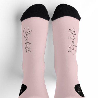 Name script personalized pink black wedding socks