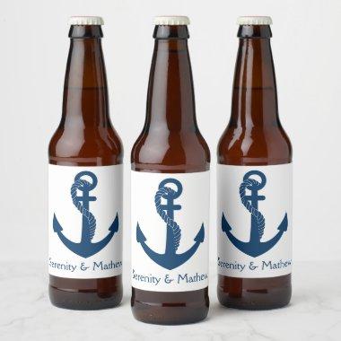 Nautical Anchor Beach Wedding Bridal Shower Beer Bottle Label