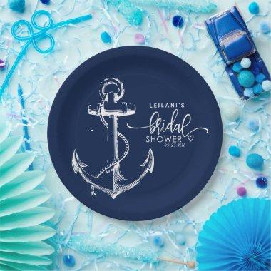 Nautical Anchor Bridal Shower Navy Paper Plates