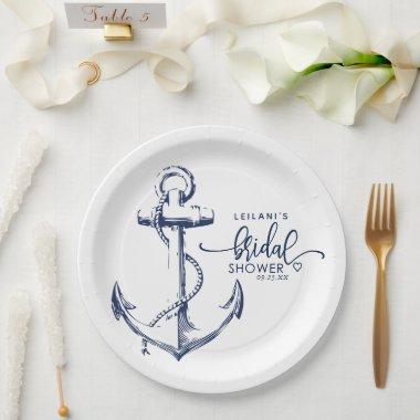 Nautical Anchor Bridal Shower White Paper Plates