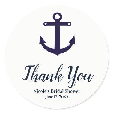 Nautical Anchor Navy Blue Elegant Modern Favor Classic Round Sticker