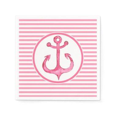 Nautical Anchor - Pink Striped Paper Napkins