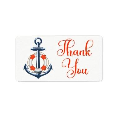 Nautical Bridal Shower Blue Red Anchor Thank You  Label