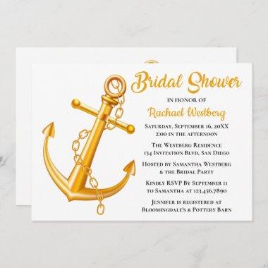 Nautical Bridal Shower Gold Anchor Beach Summer Invitations