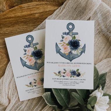 Nautical Bridal Shower Invitations with Florals