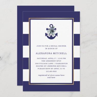 Nautical Flowers | Navy Blue Floral Bridal Shower Invitations