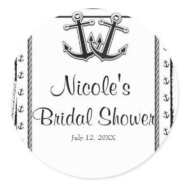 Nautical Love Anchors Beach Wedding Bridal Shower Classic Round Sticker