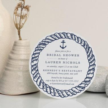 Nautical Navy Rope and Anchor Bridal Shower Invitations