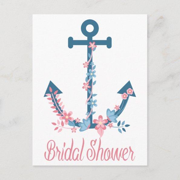 Nautical Pink & Blue Bridal Shower Anchor Floral Invitation PostInvitations