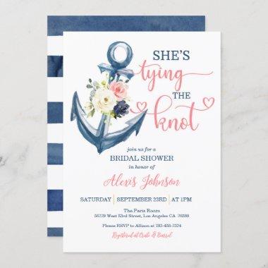 Nautical She's Tying the Knot Bridal Shower (Pink) Invitations