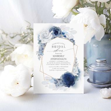 Navy and Dusty Blue Floral Modern Bridal Shower Invitations