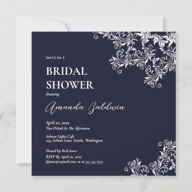 Navy and White, Elegant Style Bridal Shower Invitations