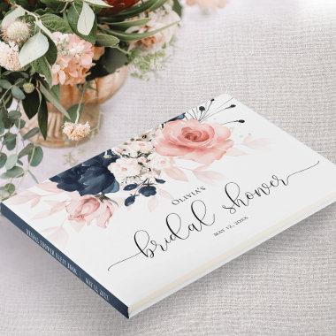 Navy Blue and Blush Pink floral Bridal Shower Guest Book