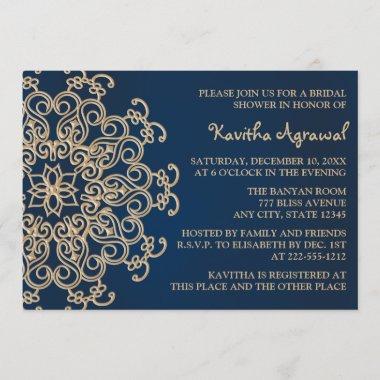 Navy Blue and Gold Indian Style Bridal Shower Invitations
