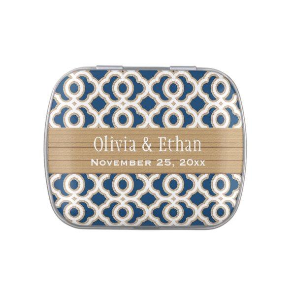 Navy Blue and Gold Moroccan Wedding Favor Jelly Belly Candy Tin