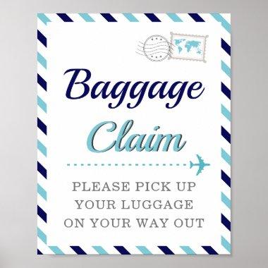 Navy Blue Baggage Claim Travel Airline Favor Table Poster