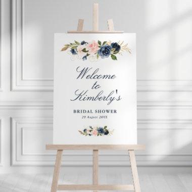 navy blue & blush bridal shower welcome sign