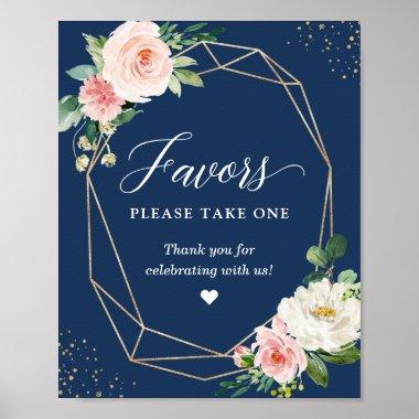 Navy Blue Blush Floral Favors Please Take One Sign