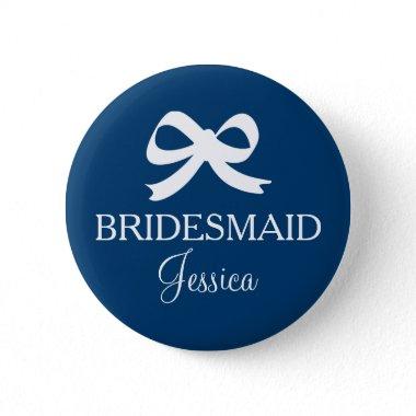 Navy blue bridesmaid name button badge for wedding